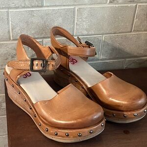 A.S.98 Tan Leather Mules with Studded Wedge